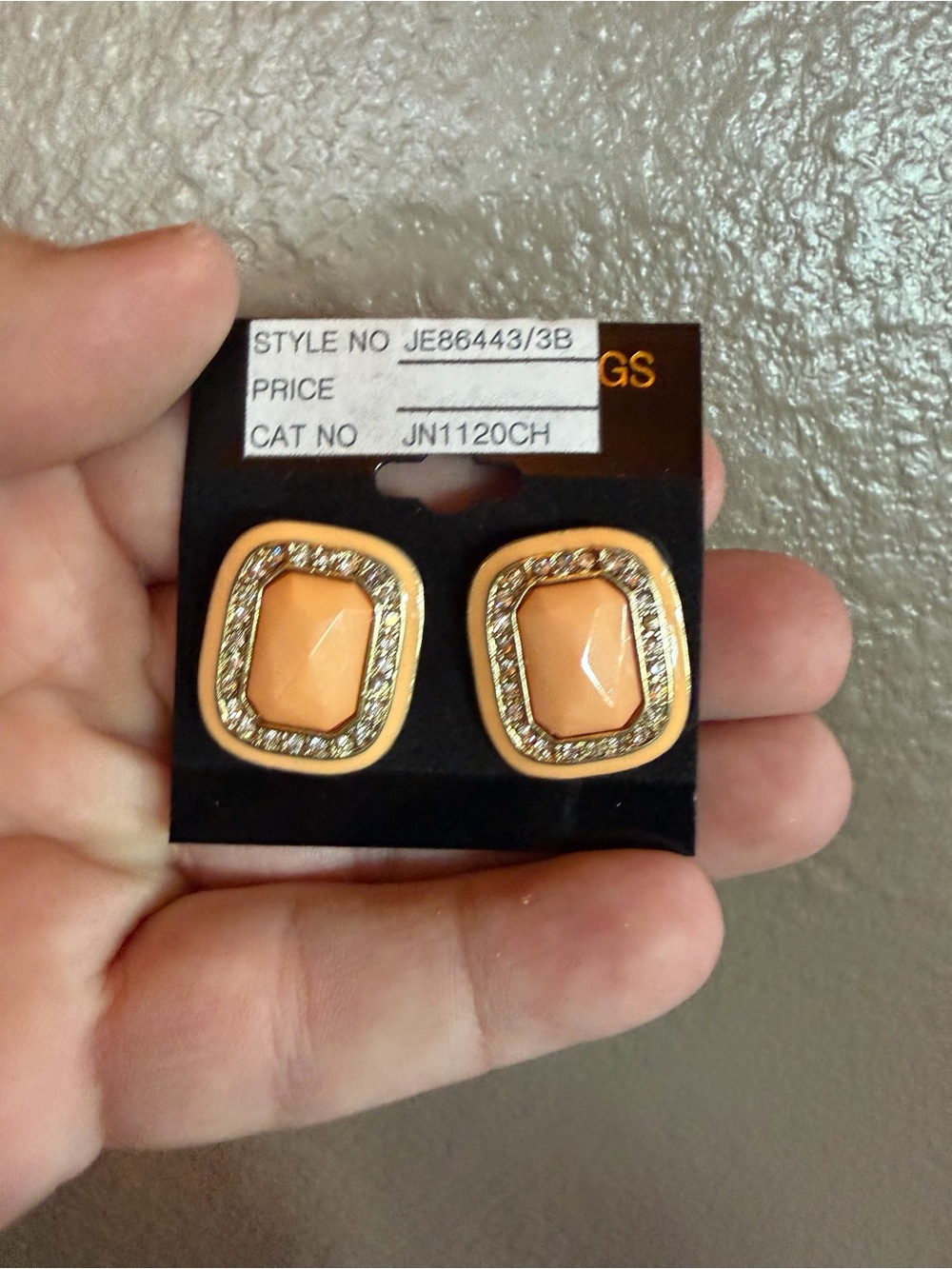 Gold-Tone Peach Faceted Cushion Stud Earrings with Crystal Halo
